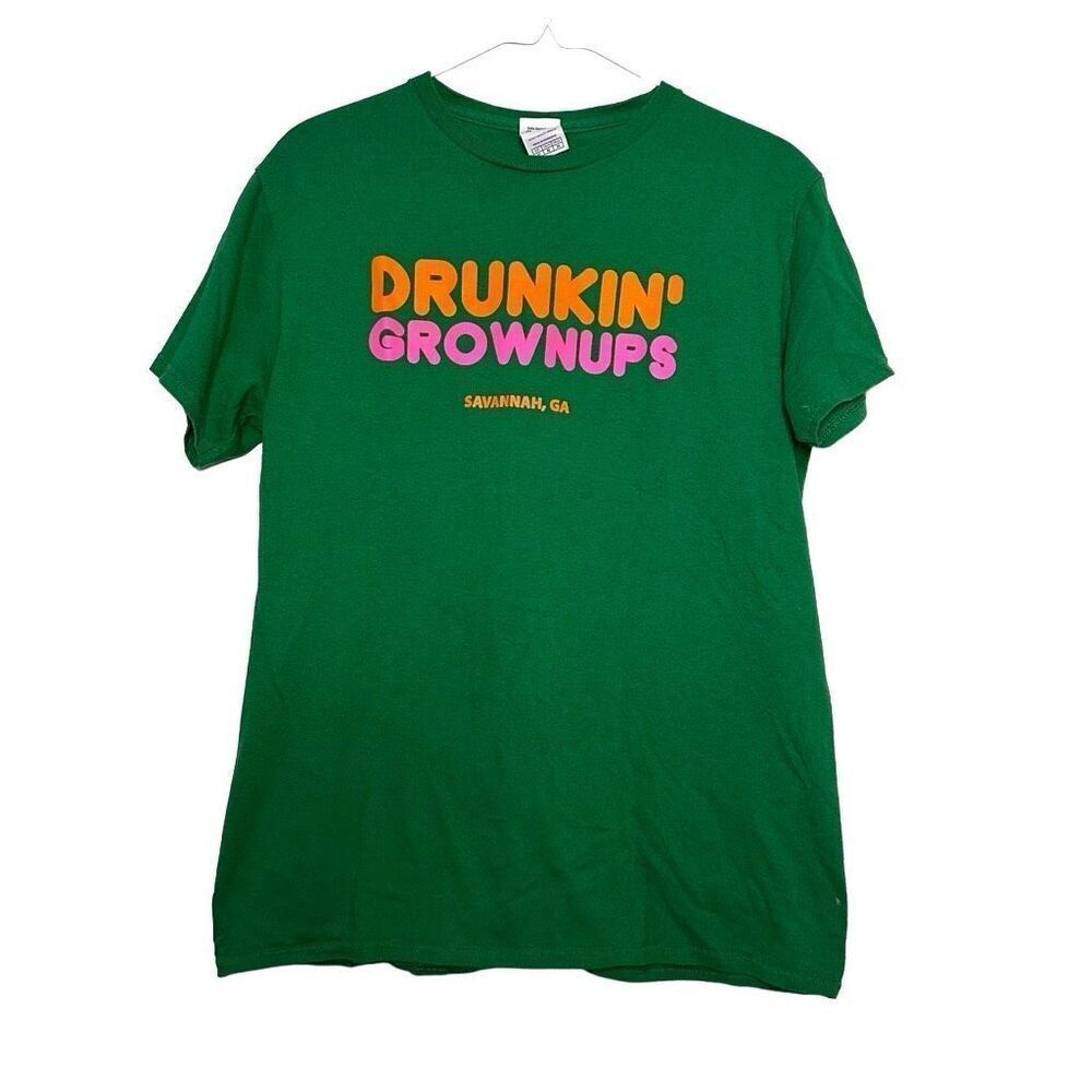 Vintage Delta Pro Weight Drunkin' Grownups Savannah GA T-shirt Green Medium